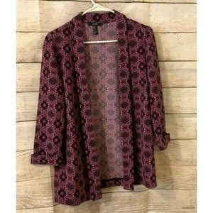 Women's Purple Abstract Print Cardigan Work Office